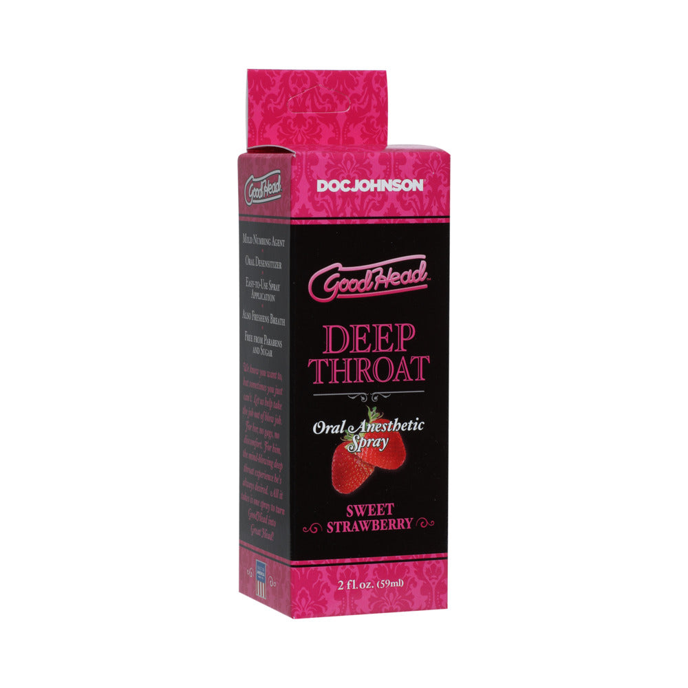 GoodHead - Deep Throat Spray - Sweet Strawberry GoodHead Sweet Strawberry Spray angled pink and black retail box