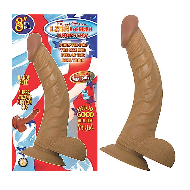 Latin American Whoppers 8in. Dong With Balls Beige 8-inch Nasstoys Whoppers dong with balls and suction base in package