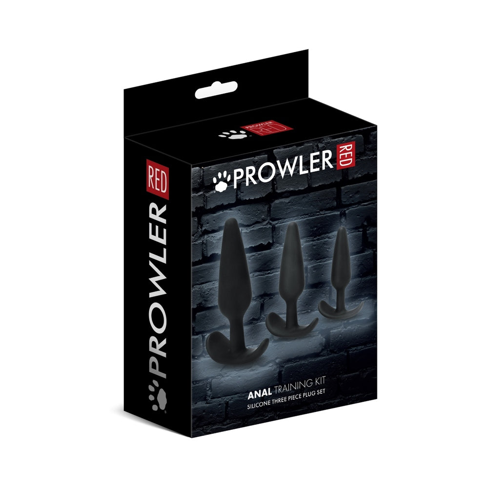 Prowler RED Anal Plug Training Kit Prowler RED black three-piece anal plug kit pictured on black brick-pattern carton