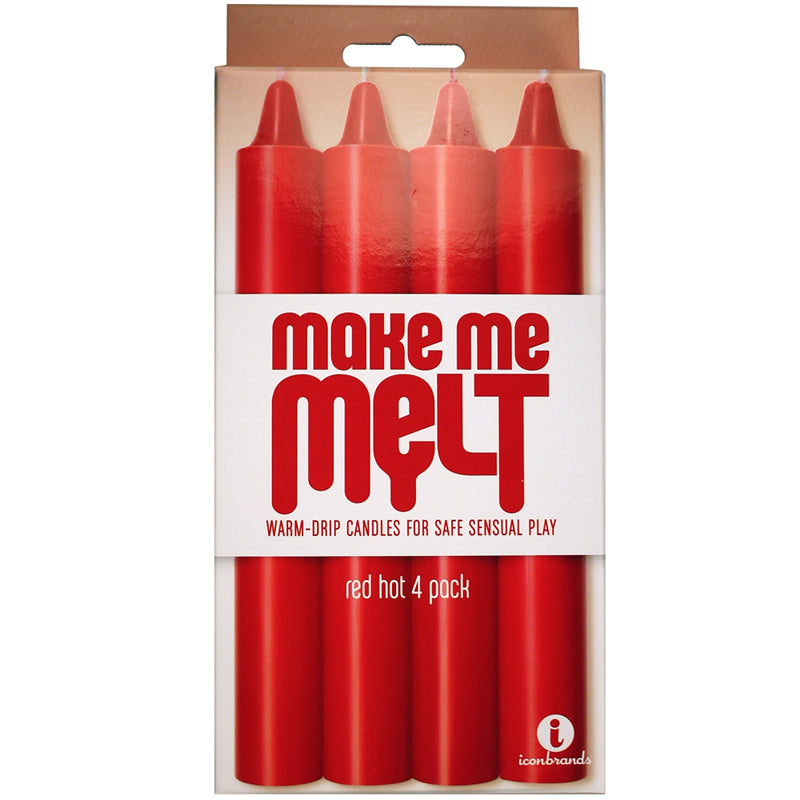 The 9''s, Make Me Melt Sensual Warm-Drip Candles, 4 Pack, Red Hot Make Me Melt Red Hot Candles 4 Pack four red coral taper candles in clear-front carton