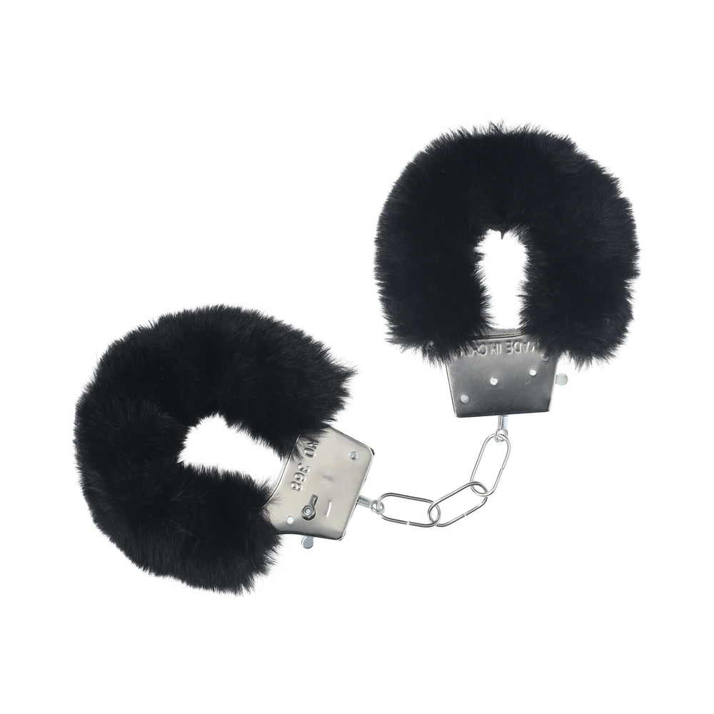 Ouch! Classic Fluffy Handcuffs Black Ouch Classic black fluffy handcuffs with silver-tone locks and short chain