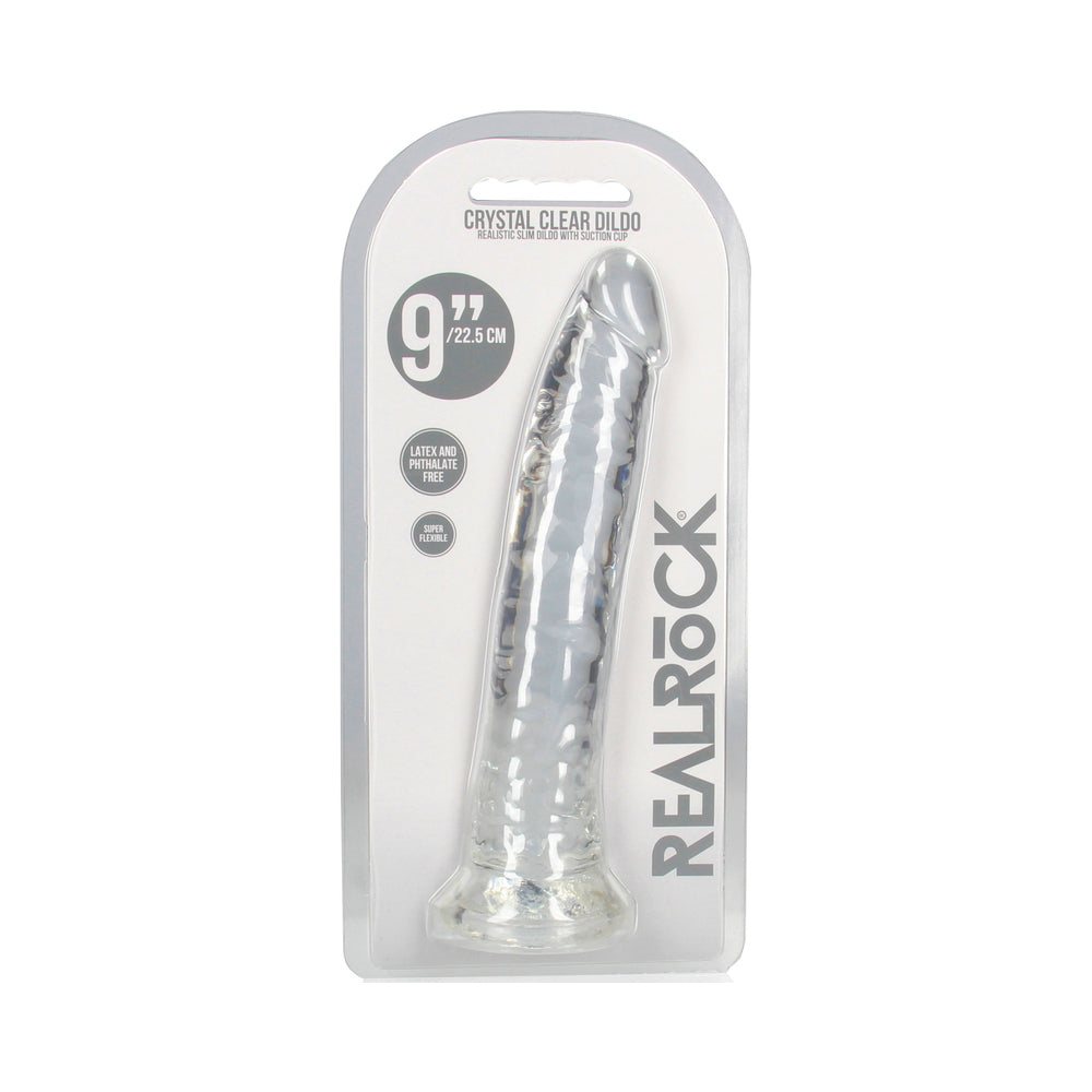 RealRock Crystal Clear Slim 9 in. Dildo Clear RealRock Crystal Clear Slim 9-inch dildo retail pack