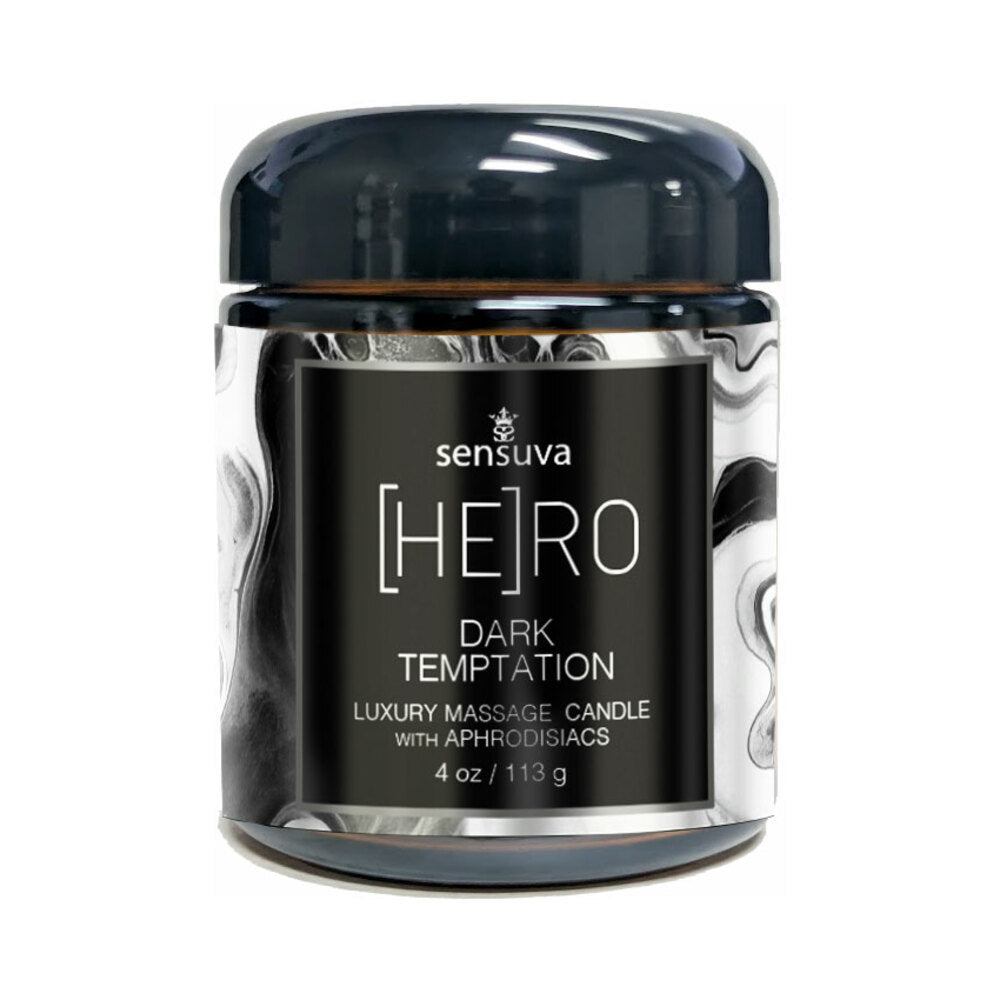 Sensuva Hero Dark Temptation Luxury Massage Candle 4 oz. Sensuva Hero Dark Temptation 4 oz massage candle in clear jar