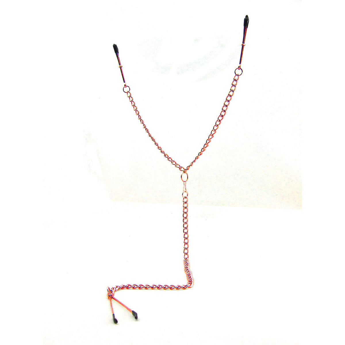 Sex Kitten Y-Style Tweezer Clamps Pink pink Y-shaped chain with three matching black-tip tweezer clamps