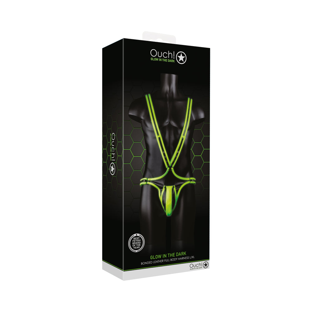 Ouch! Glow in the Dark Bonded Leather Full-Body Harness Neon Green L/XL Ouch neon-green full-body harness L/XL retail box