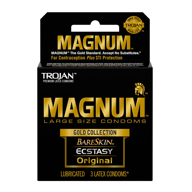 Trojan Magnum Gold Collection 3pk Trojan Magnum Gold Collection Three-Pack black carton