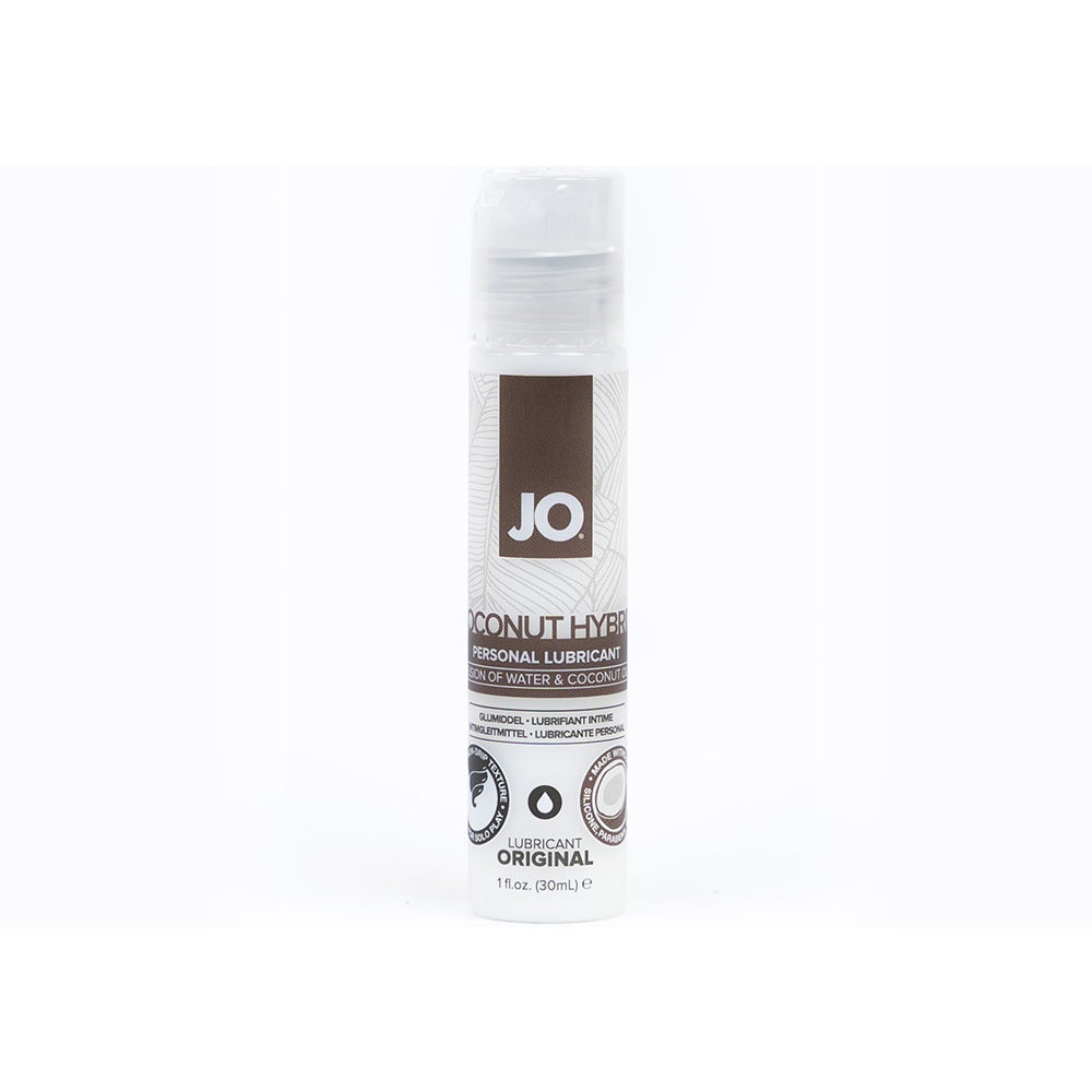 JO Coconut Hybrid Original Lubricant 1 oz. System JO Coconut Hybrid Original 1 oz slim silver pump bottle upright