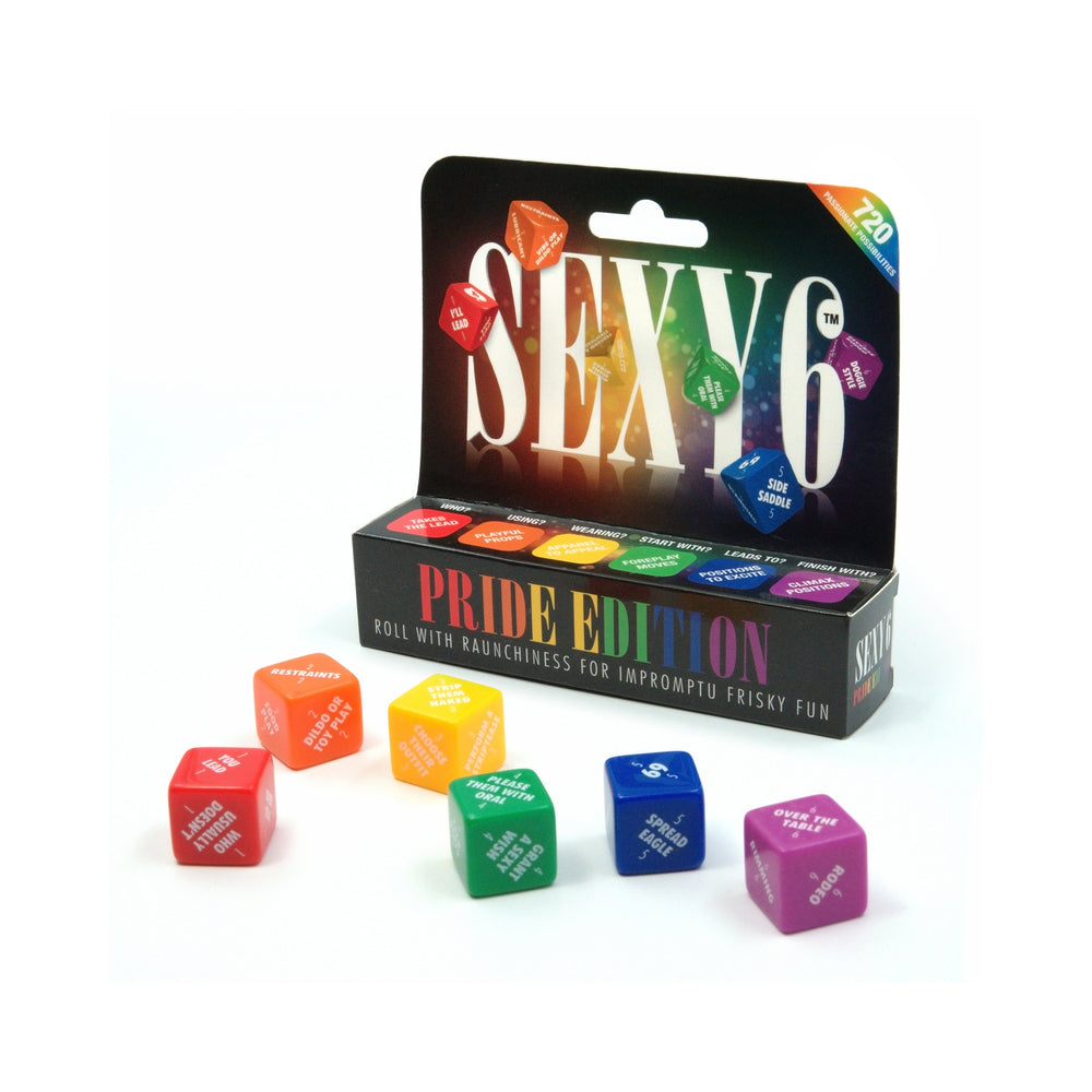 Sexy 6 Pride Edition Dice Game Sexy 6 Pride Edition game box with six rainbow-colored activity dice