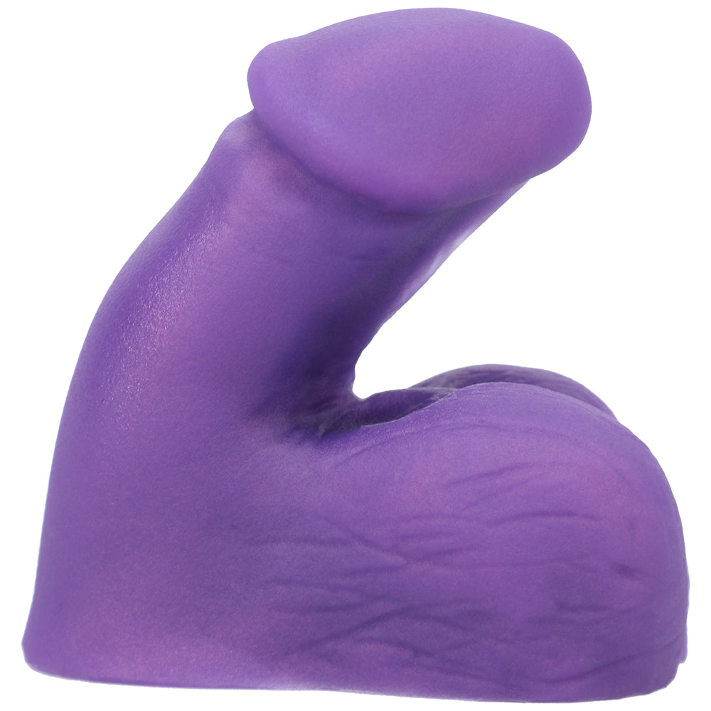Tantus On the Go Silicone Packer Amethyst (Bag) Left angle of purple Tantus On the Go packer with curved shaft