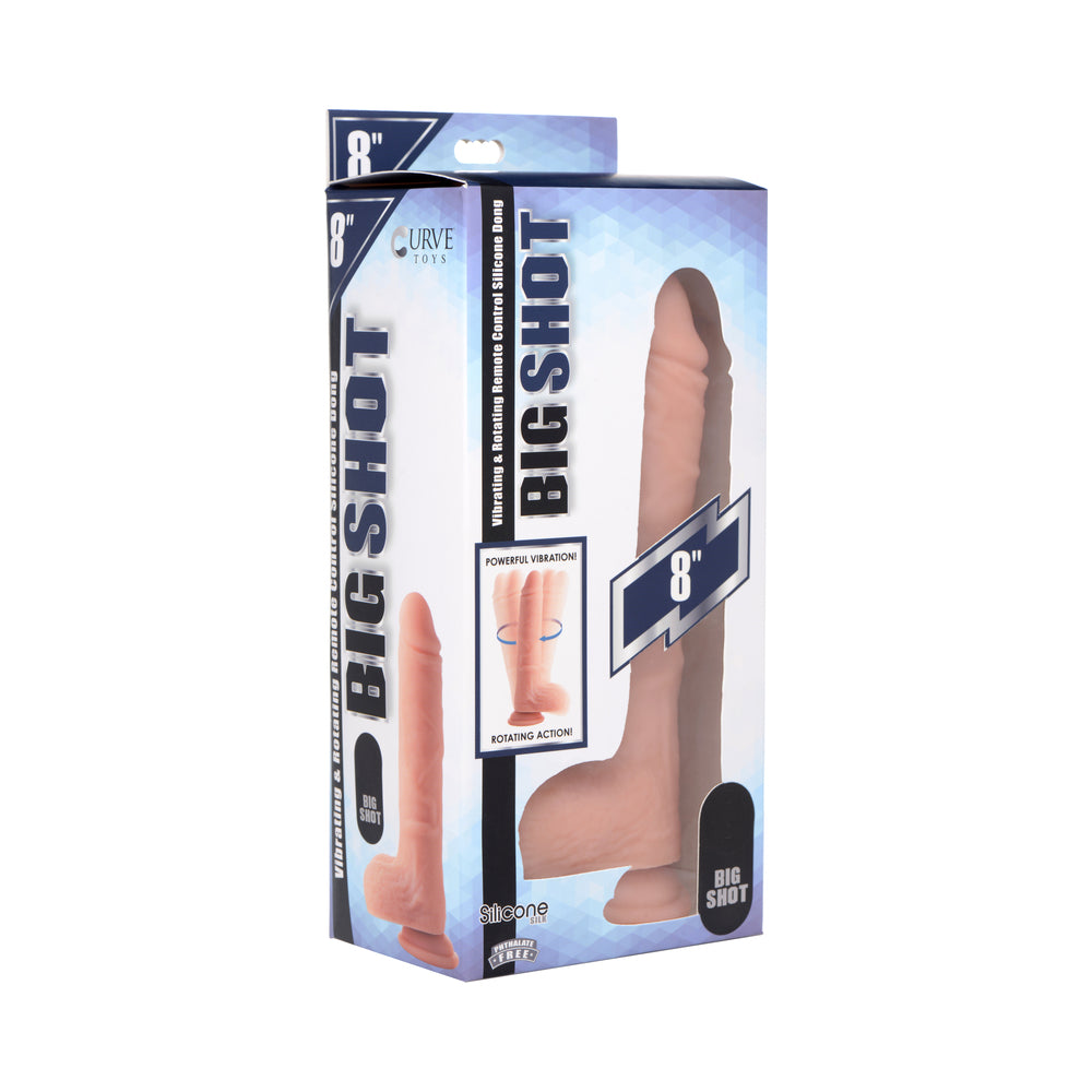 Big Shot 8 in. Silicone Twirling Dildo with Balls Beige 8-inch Big Shot silicone dildo with ball detail in blue retail box