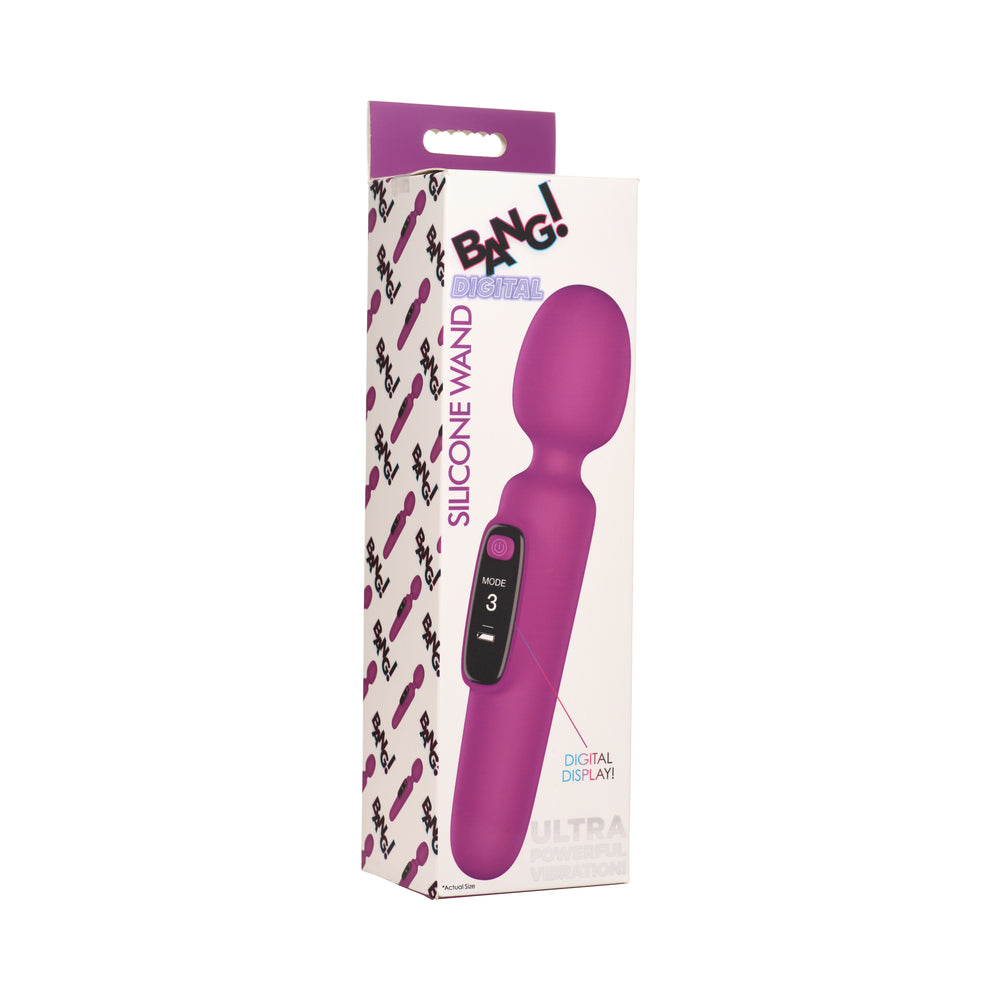 BANG! Digital Silicone Wand BANG purple digital silicone wand pictured on narrow white retail carton