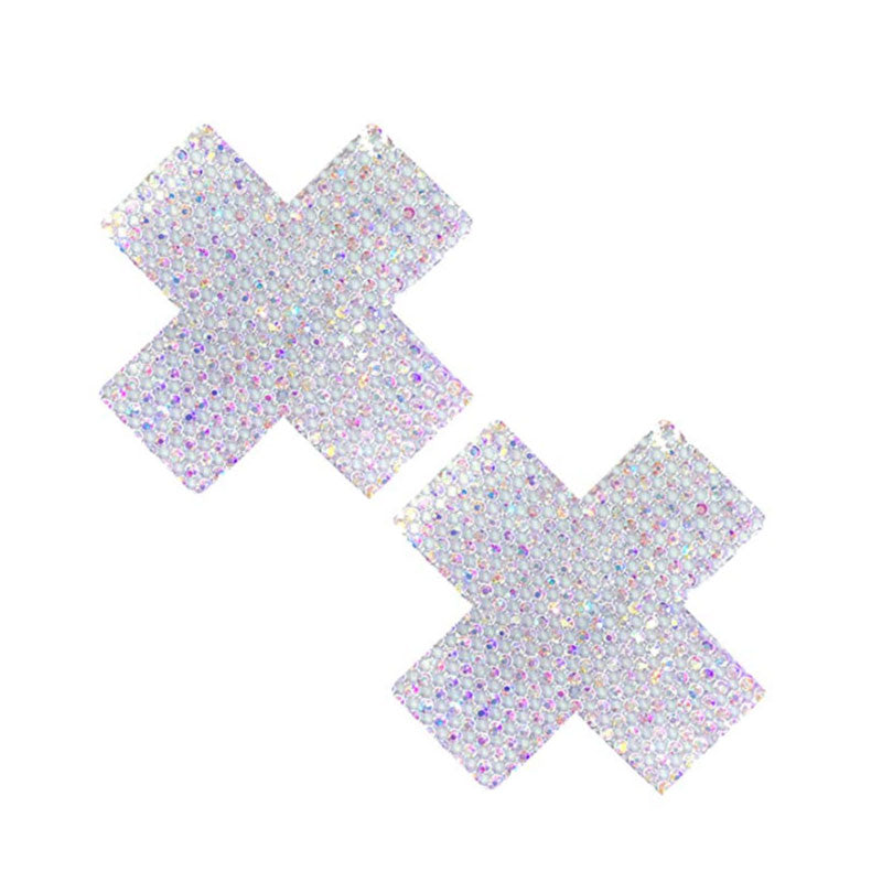 Neva Nude Pasty X Factor Crystal Silver Pair of Neva Nude X Factor silver crystal X-shaped pasties