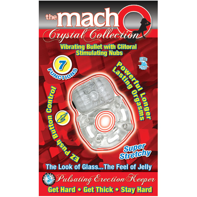 Macho Crystal Coll Erection Keeper (Clear) Macho Crystal Clear clear square vibrating ring in red retail package