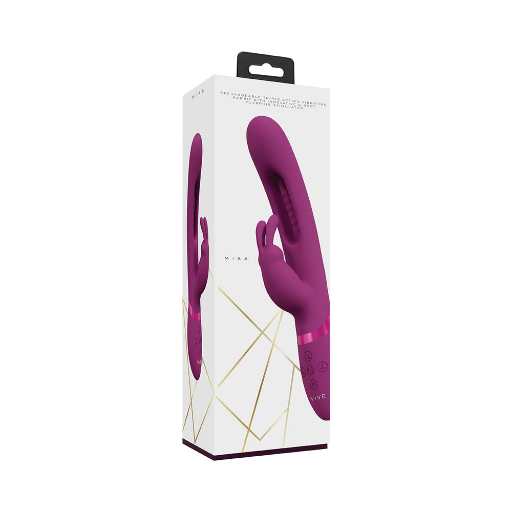 VIVE MIKA Rechargeable Triple Motor Vibrating Rabbit with G-Spot Flapping Stimulator Pink pink VIVE MIKA three-arm rabbit vibrator pictured on white box