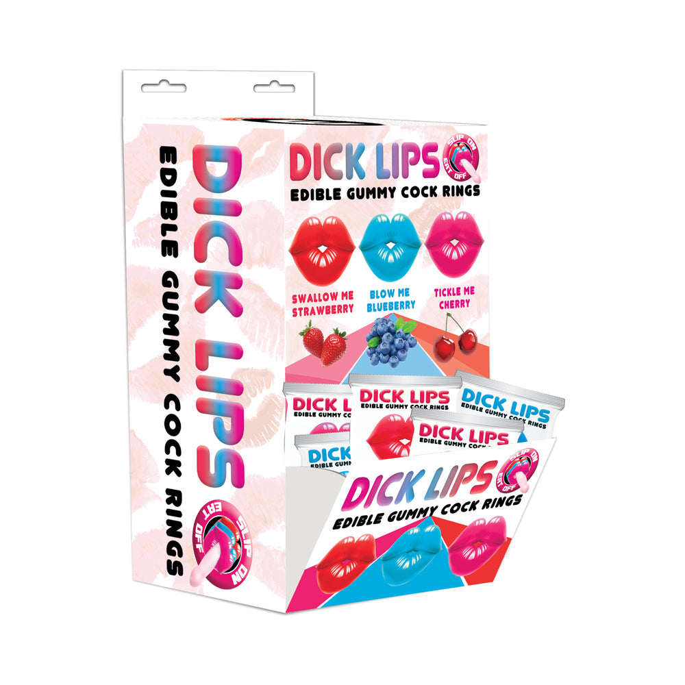Dicklips Gummy Cock Rings (Singles) 3 Assorted Flavors 21pcs/Display Dicklips 21-piece gummy ring display box with assorted single packs