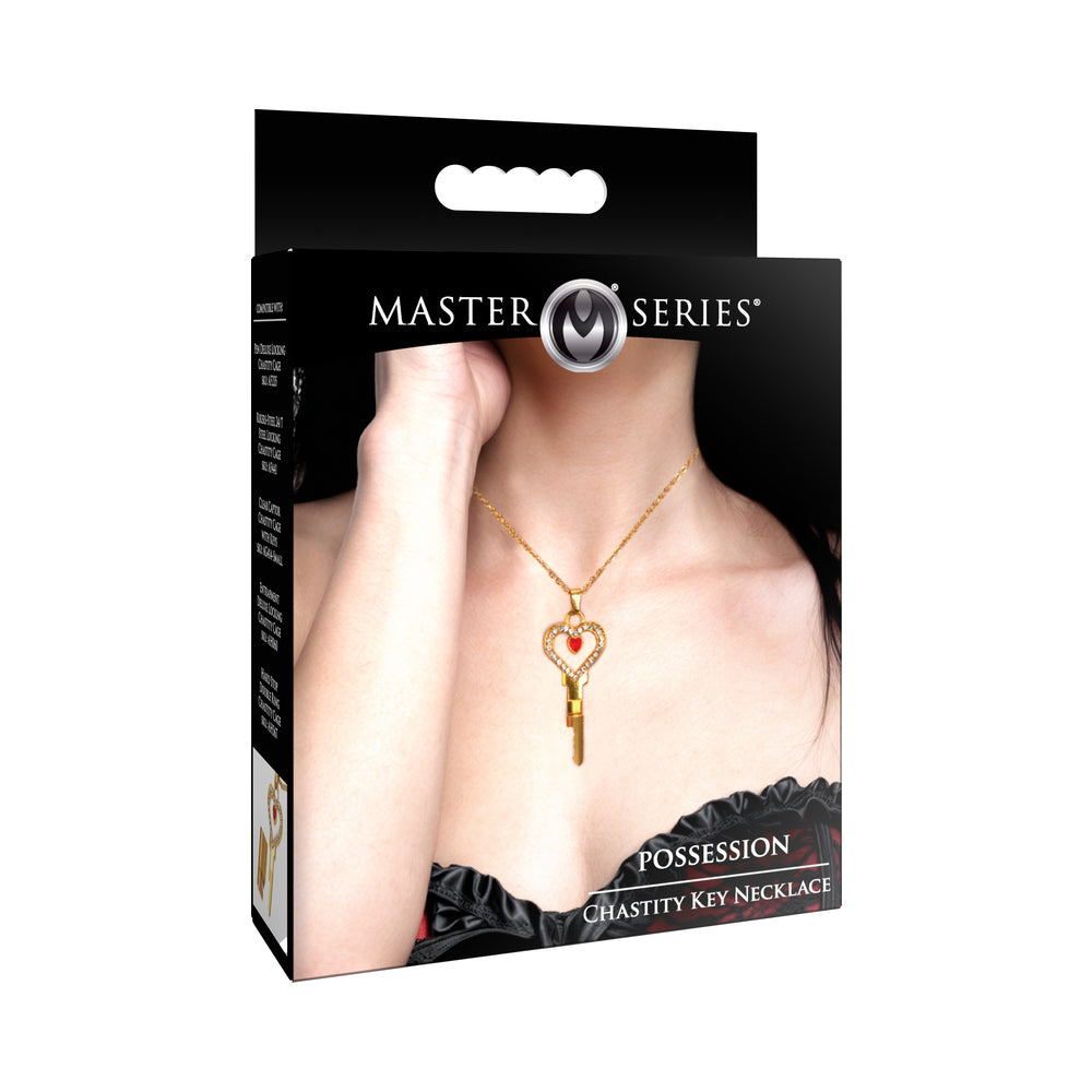 Master Series Chastity Key Necklace Master Series gold chastity key necklace in black retail box