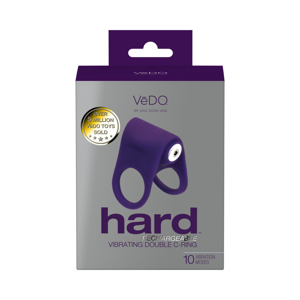 VeDO Hard Rechargeable C-Ring Purple purple VeDO Hard double C-ring vibrator displayed inside a gray and purple retail box