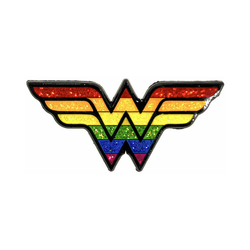 Geeky & Kinky Amazon Pride Enamel Pin Amazon Pride winged emblem enamel pin with rainbow glitter bands