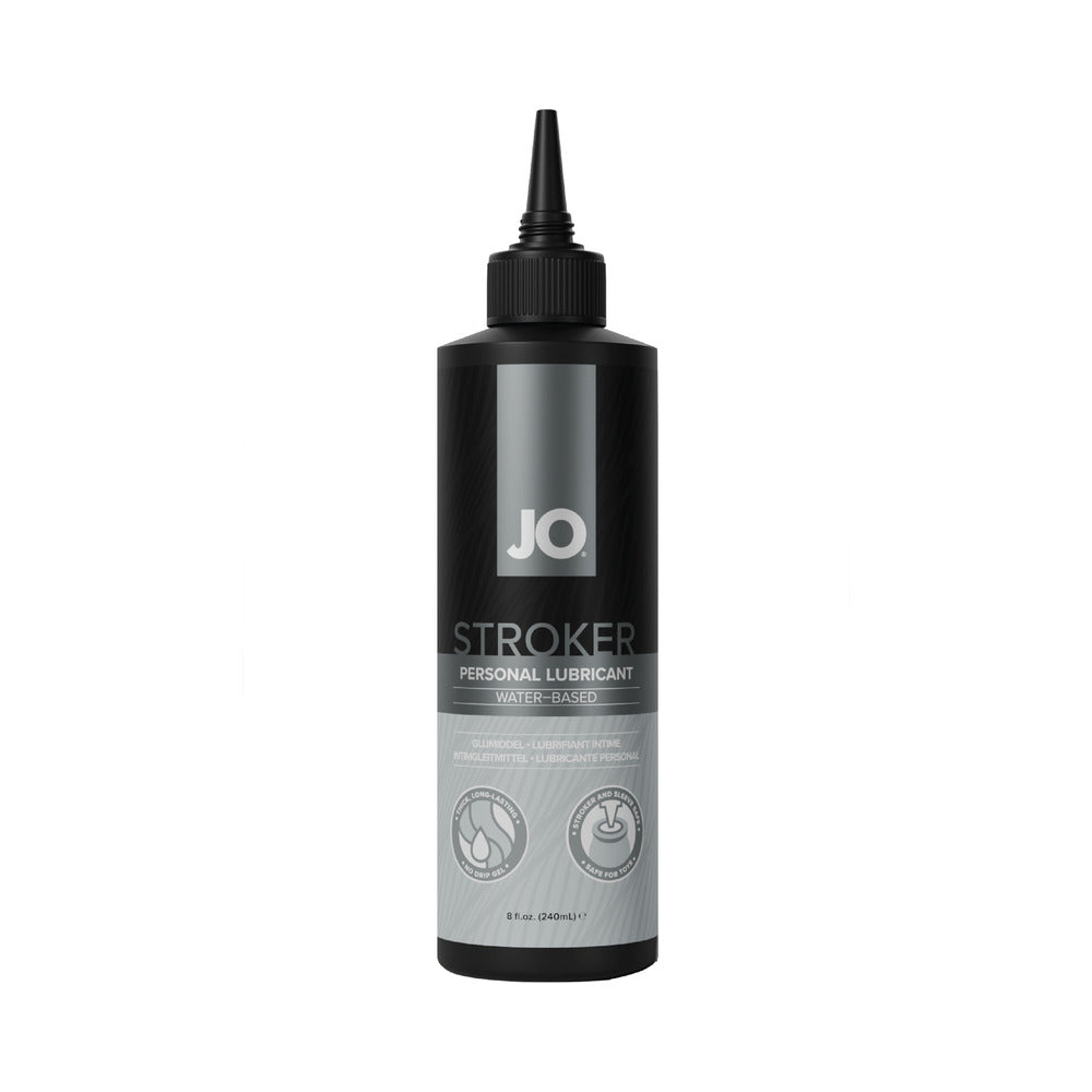 JO Stroker Lubricant 8 oz. JO Stroker 8 oz tall black bottle with pointed dispenser