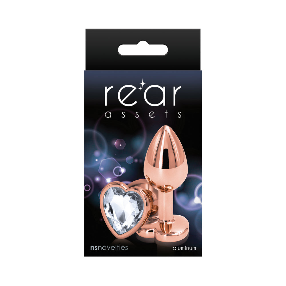 Rear Assets Rose Gold Heart Plug Small Clear Small clear heart Rear Assets rose gold plug in black box