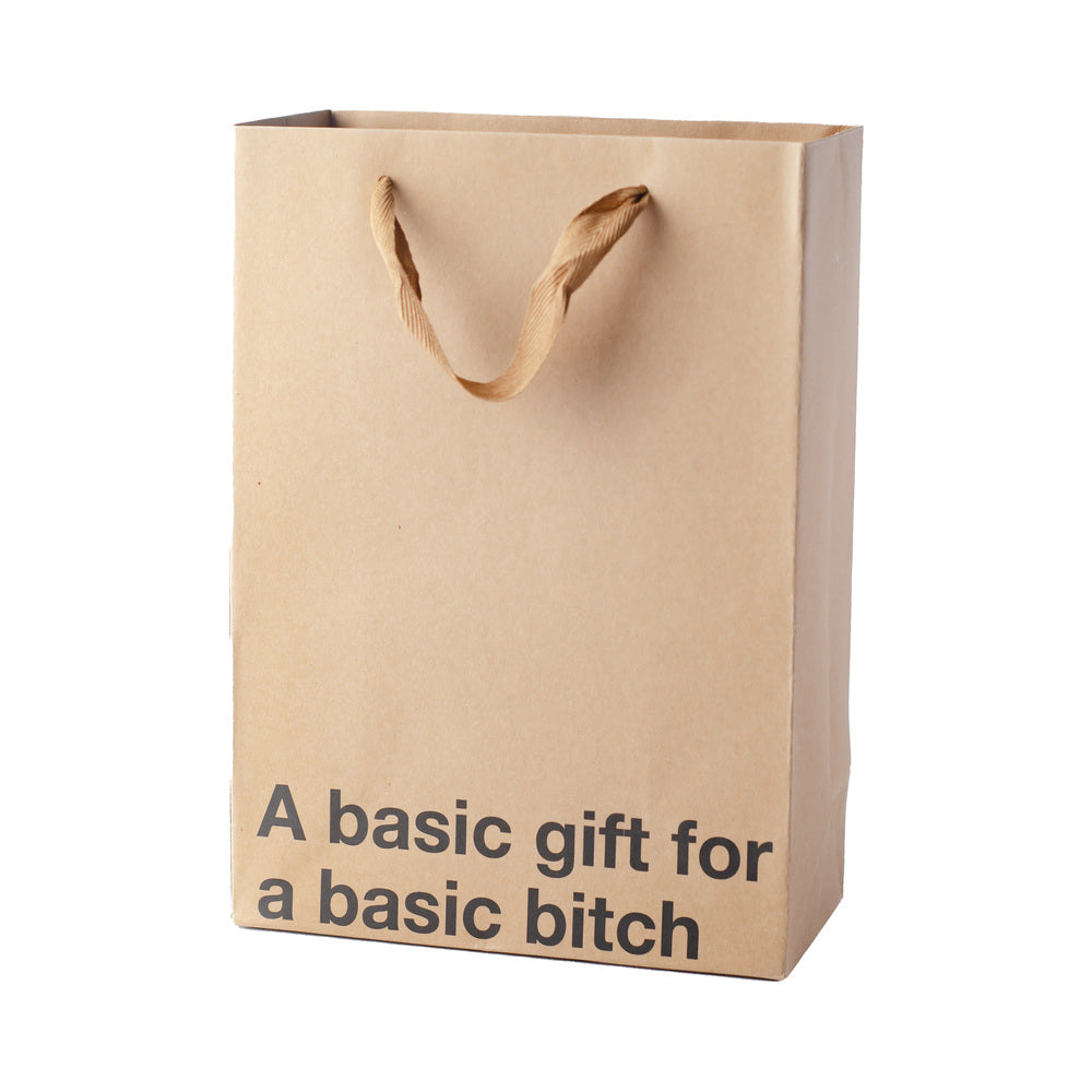 Snarky Gift Bags A Basic Gift 3pk tan kraft gift bag reading A basic gift for a basic bitch
