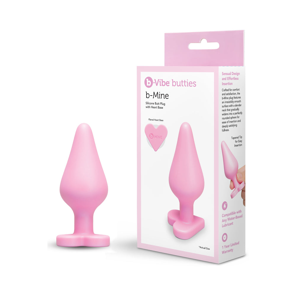 b-Vibe Butties B-Mine Pink b-Vibe Butties B-Mine plug beside pink retail box
