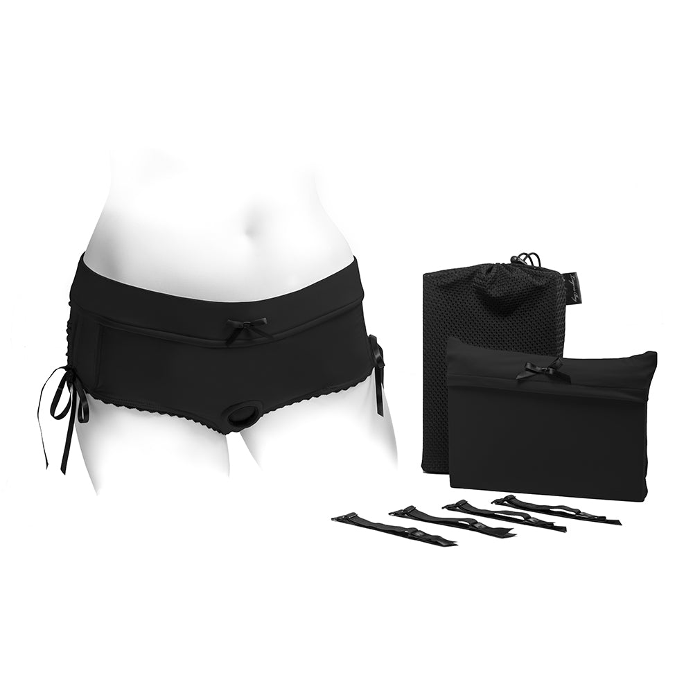 SpareParts Sasha Cinch Booty Short Harness Black Size 2XL SpareParts Sasha black size 2XL harness short with storage pouches and removable straps