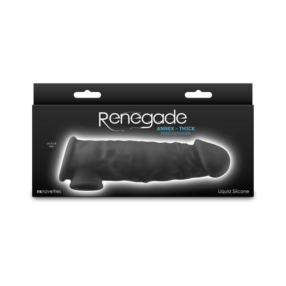 Renegade Annex Thick Penis Extension Black Renegade Annex Thick black textured silicone extension in black window box
