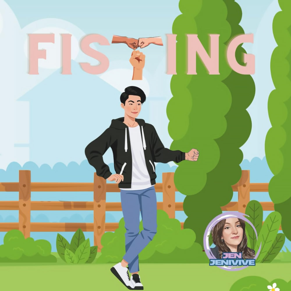 Fisting Front cover of Fisting adult parody book with a man standing beside a fence, trees and a small author portrait