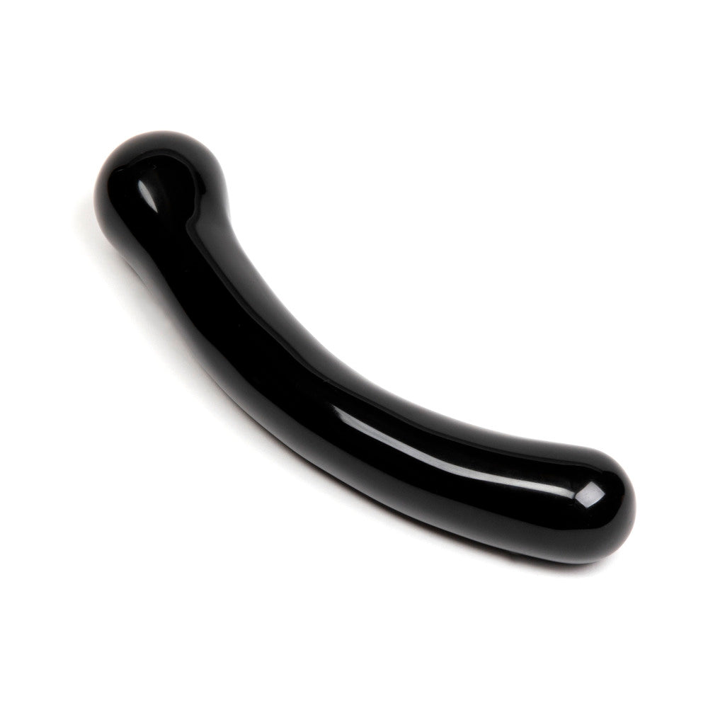 Chakrubs Xaga Curve Obsidian Wand Angled view of glossy black Chakrubs Xaga Curve obsidian wand