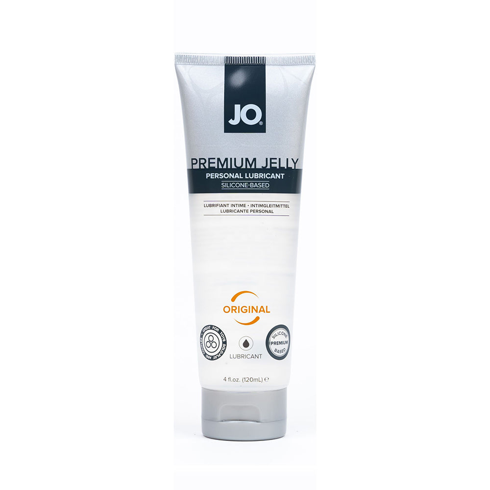JO Premium Jelly Silicone-Based Lubricant 4 oz. System JO Premium Jelly 4 oz silver squeeze tube front