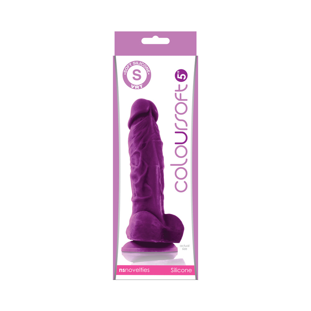 ColourSoft 5 in. Soft Dildo Purple ColourSoft Purple Silicone Dildo 5 Inch upright in purple white retail box