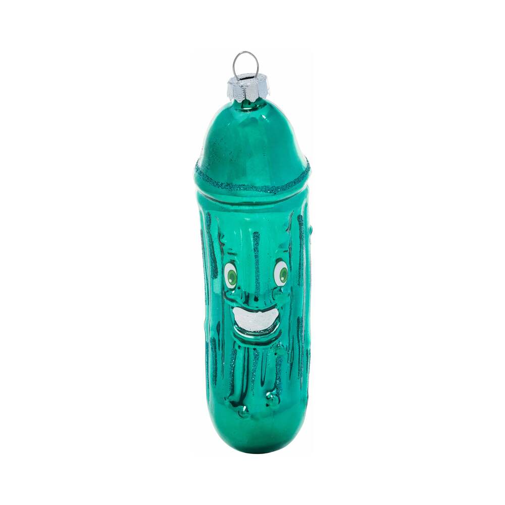 Cheeky Pornament Christmas Dickle Green Christmas Dickle smiling pickle glass ornament with silver loop