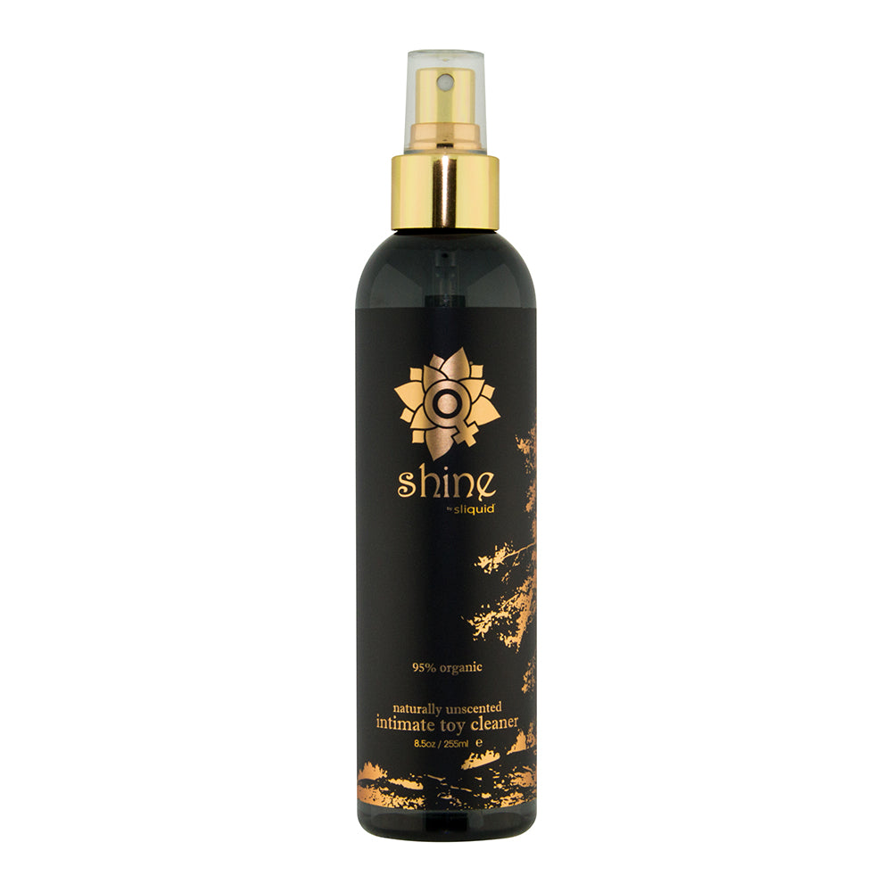 Sliquid Shine Organic Toy Cleaner 8.5 oz. Sliquid Shine Organic 8.5 oz black toy cleaner bottle with gold spray pump