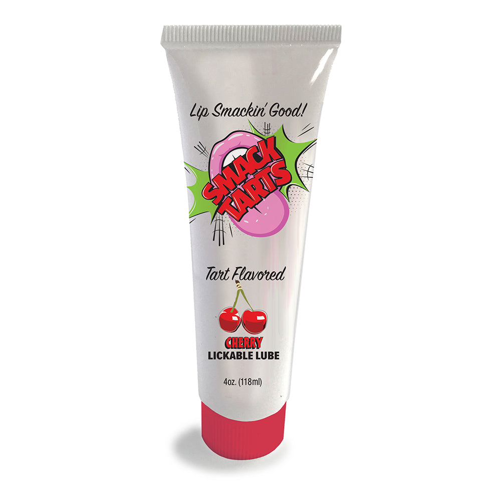 Smack Tarts Lickable Sour Cherry Lube 4 oz. white Smack Tarts Sour Cherry 4 oz tube with red cap and cherry graphic
