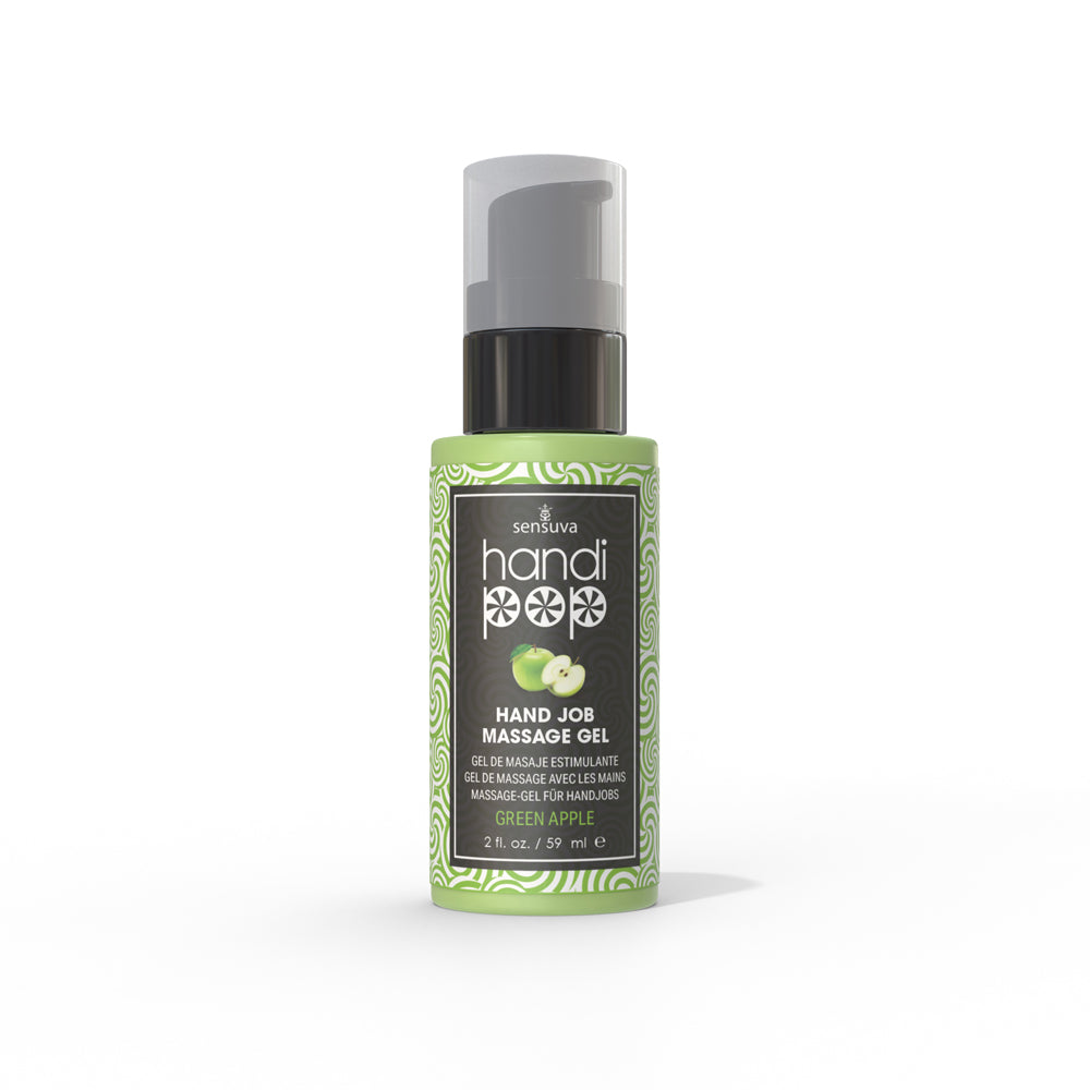 Sensuva HandiPop Edible Hand Job Massage Gel Green Apple 2 oz. Sensuva HandiPop Green Apple massage gel bottle with green label