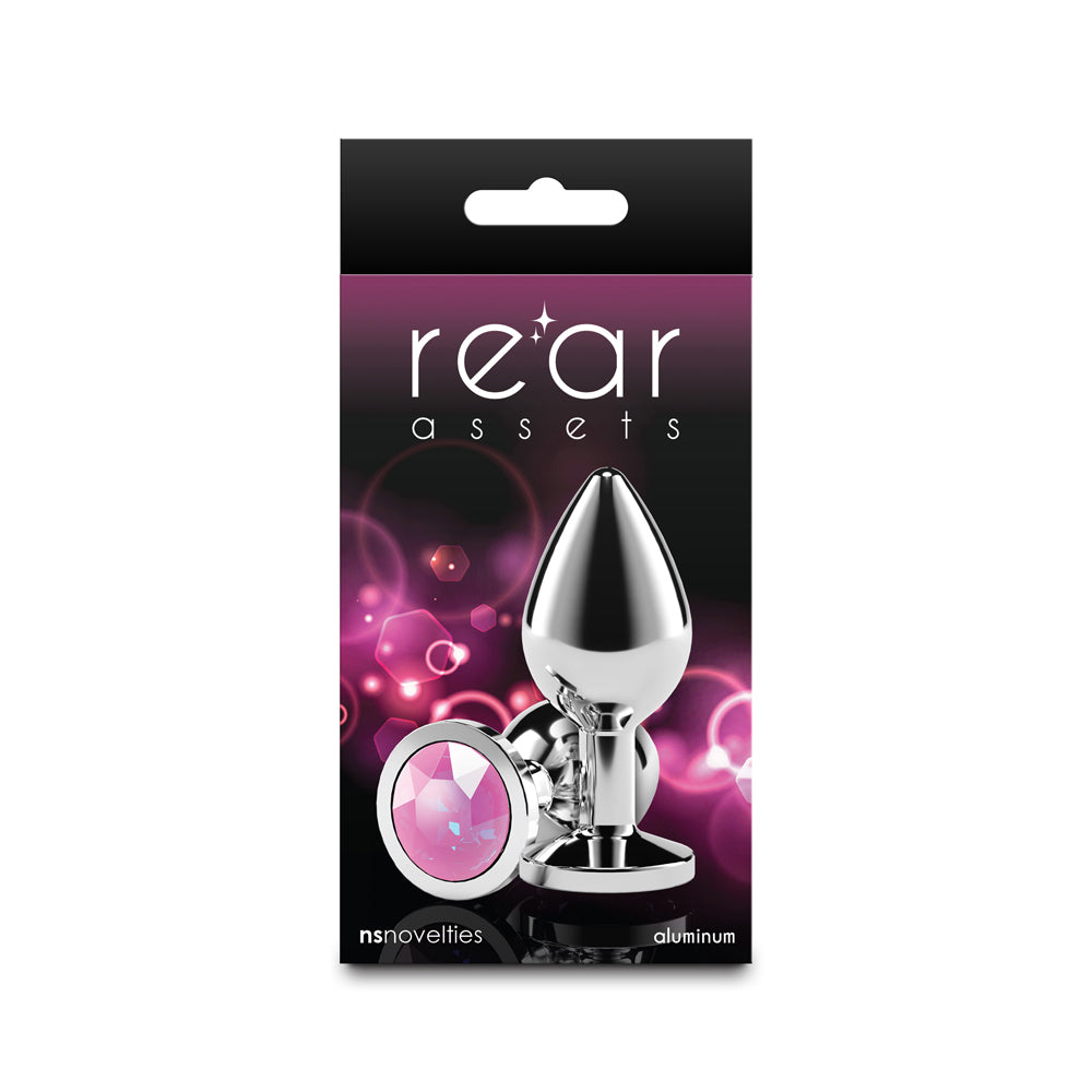 Rear Assets Silver Medium Pink Gem Rear Assets medium silver plug with pink gem in black box