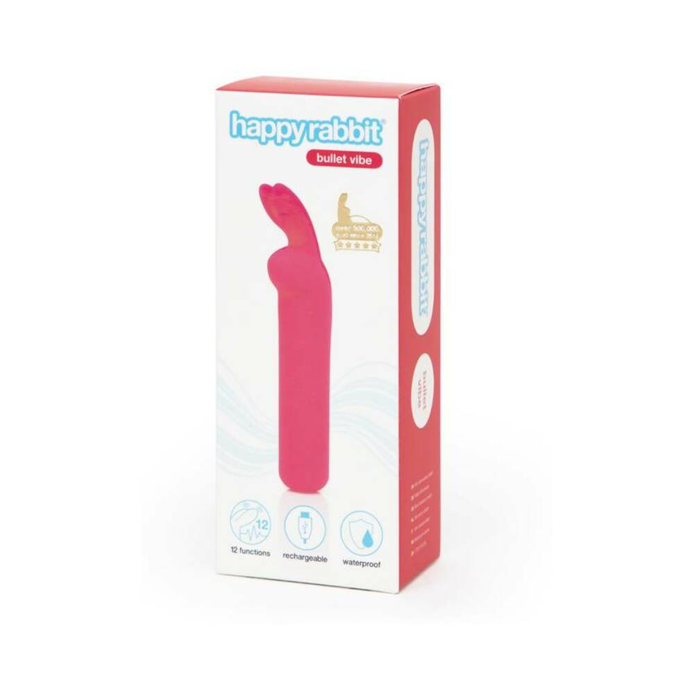 Happy Rabbit Rechargeable Silicone Bullet Vibrator With Ears Pink Pink Happy Rabbit bullet vibrator in white retail package