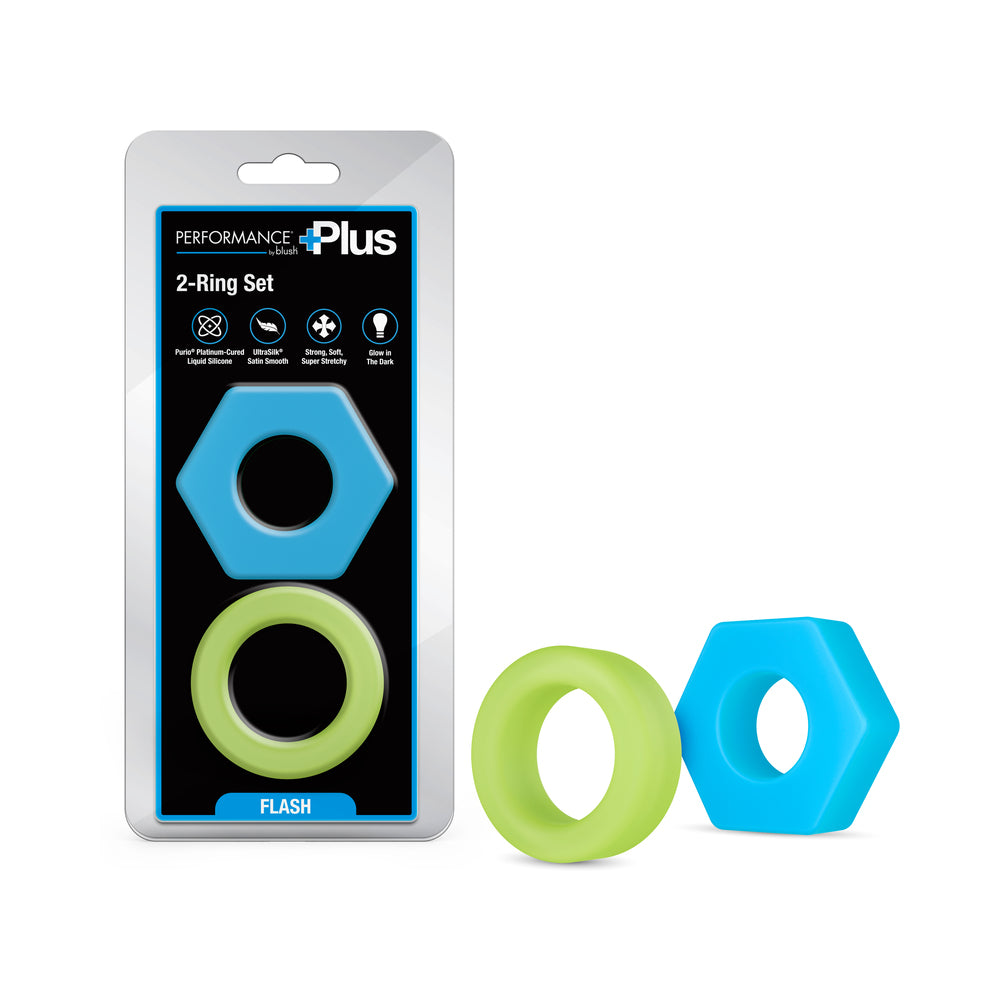 Performance Plus Flash Multi Performance Plus Flash blue and green rings beside package