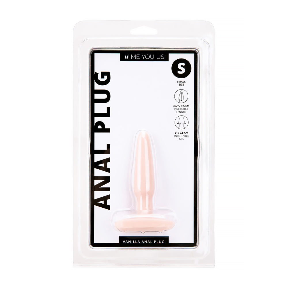 Me You Us Vanilla Small Anal Plug Front of Me You Us small vanilla anal plug clear package