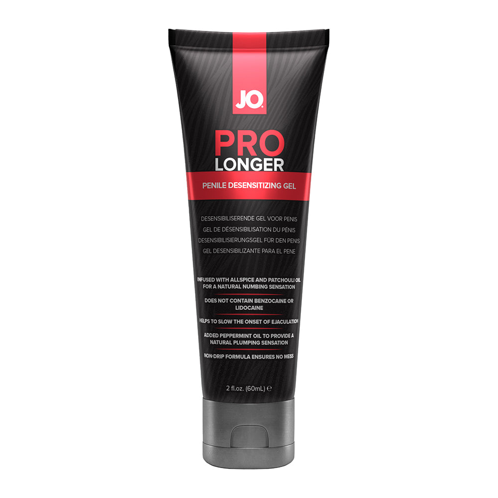 JO Prolonger Penile Desensitizing Gel 2 oz. System JO Prolonger 2 oz gel tube upright front view with red branding