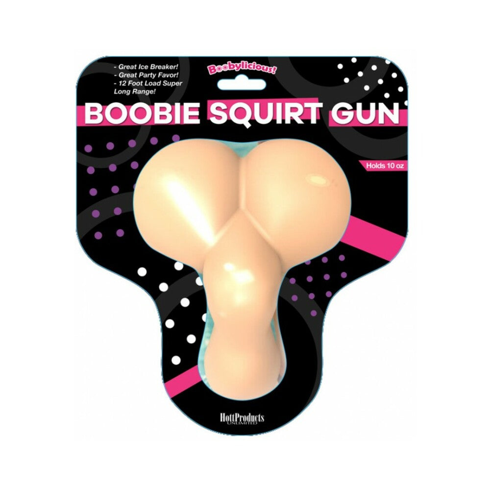 Boobiesquirt Gun Hott Products Boobie Squirt Gun beige water gun attached to black pink hanging card