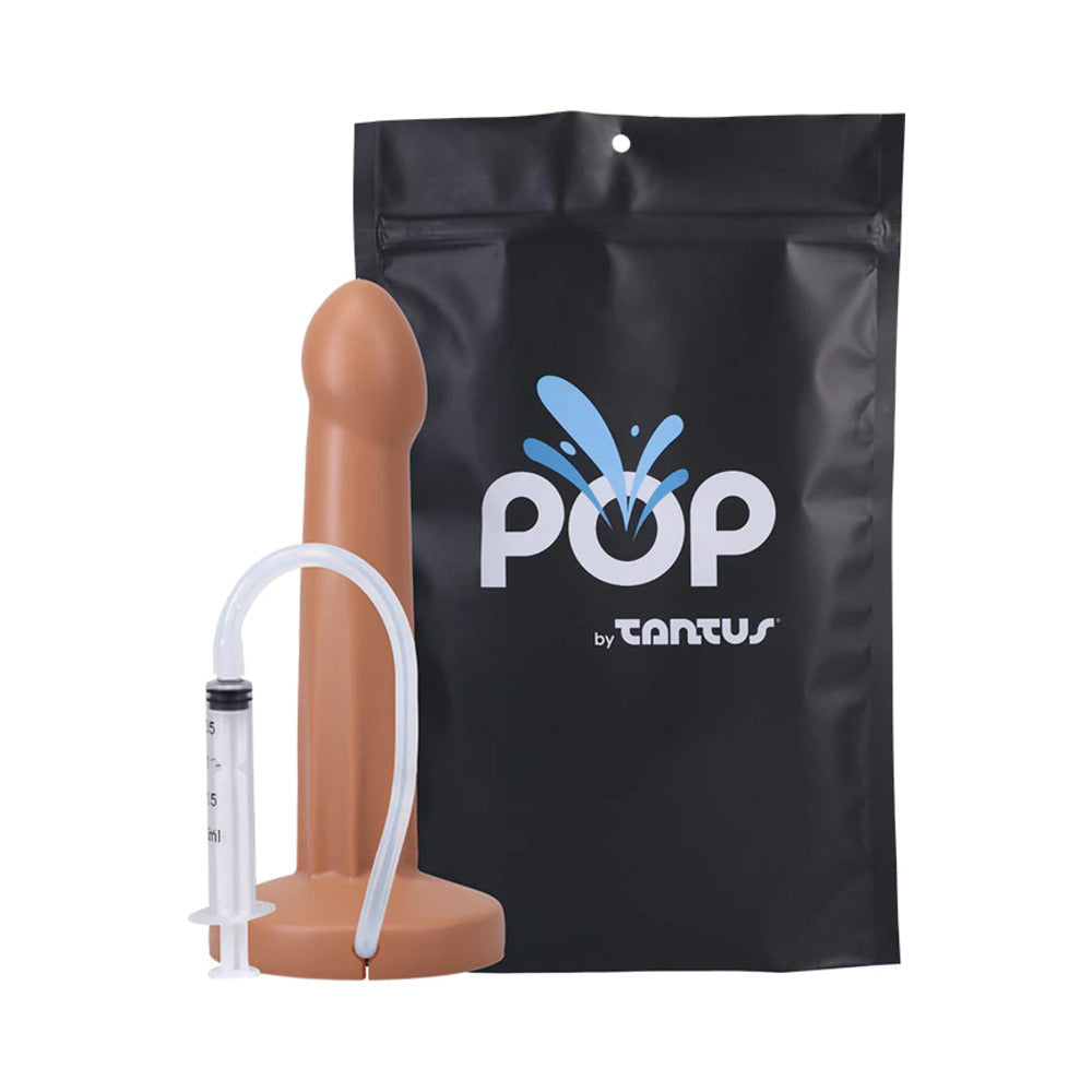 Tantus POP Squirting Dildo Honey (Bag) Honey Tantus POP kit with black bag syringe and clear tube