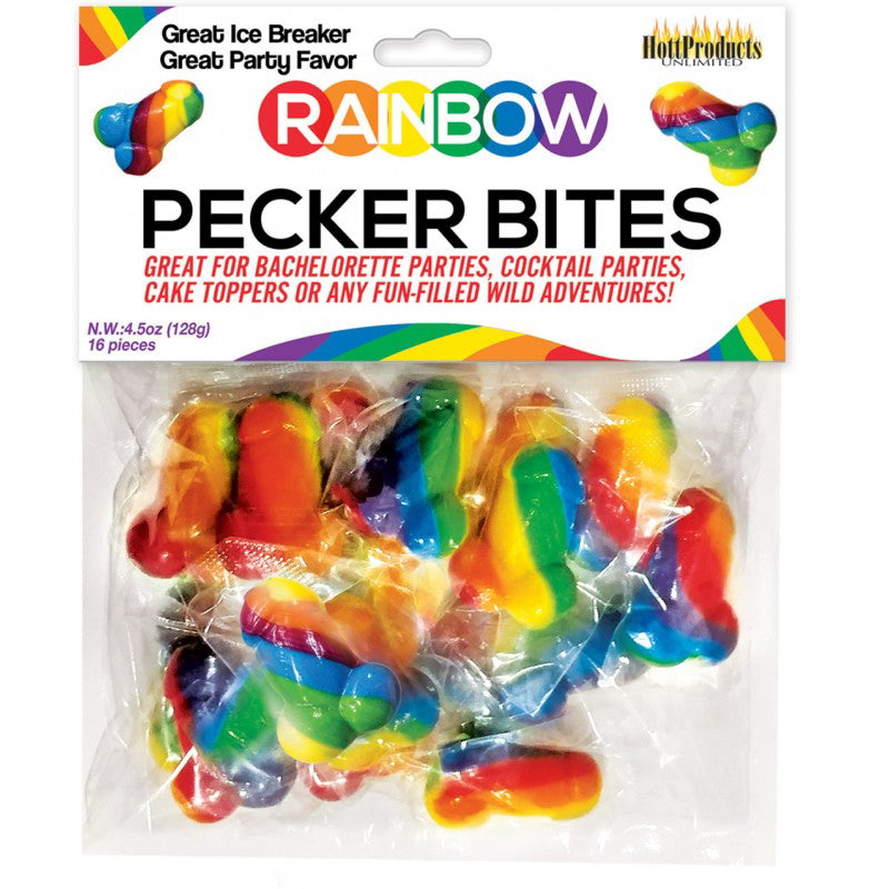 Rainbow Pecker Bites 16/Bag Clear bag of 16 individually wrapped Rainbow Pecker Bites candies