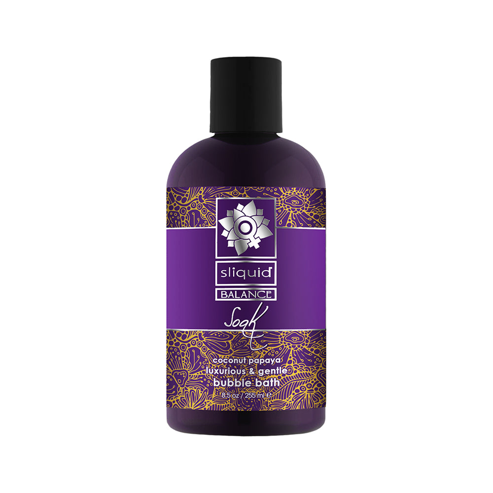 Sliquid Balance Soak Bubble Bath Coconut Papaya 8.5 oz. Purple Sliquid Balance Soak coconut papaya 8.5 fl oz bottle