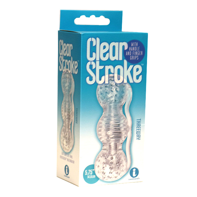 The 9''s, Clear Stroke - Threeway, Masturbator Clear Stroke Threeway transparent ribbed masturbator in blue retail box