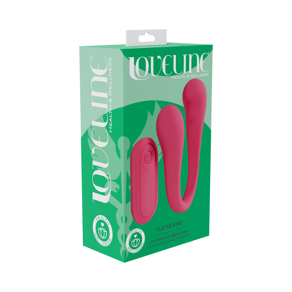 LoveLine FlexEase Bend Vibe Liquid Silicone Pink Shots LoveLine FlexEase pink dual-ended vibrator retail box
