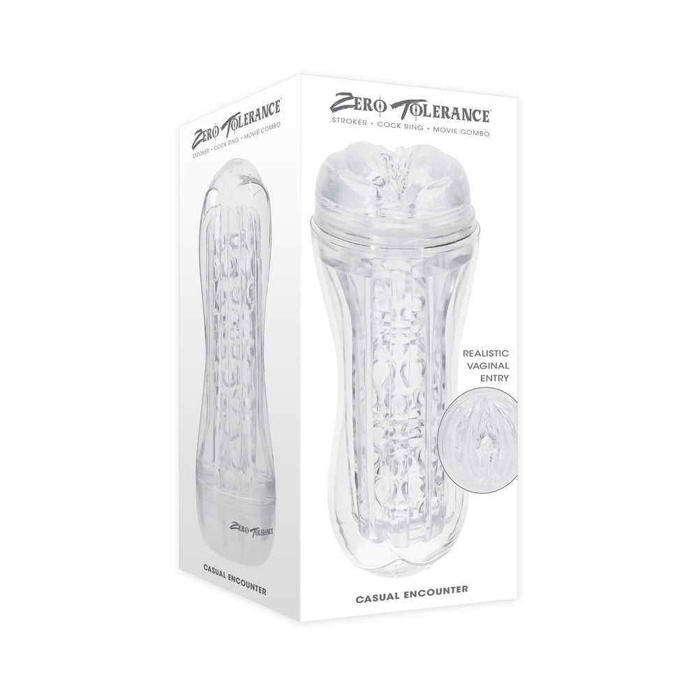 Zero Tolerance Casual Encounter Stroker Masturbator TPE Clear Zero Tolerance Casual Encounter clear stroker pictured on white box
