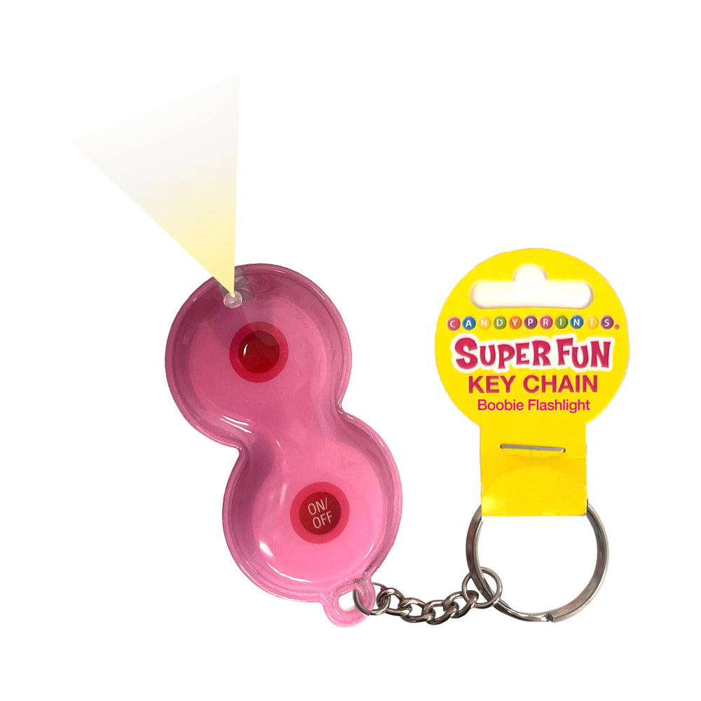 Super Fun Boobie Flashlight Keychain Pink Super Fun Boobie flashlight keychain with yellow retail card