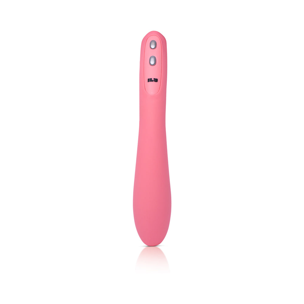 ILY by Je Joue The Wand Flexible Warming G-Spot Wand Upright light-pink Je Joue ILY Wand showing two silver control buttons